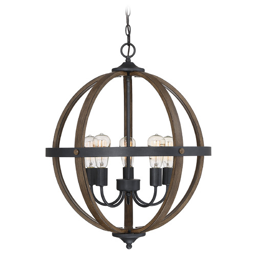22-Inch Orb Pendant in Wood with Black by Meridian