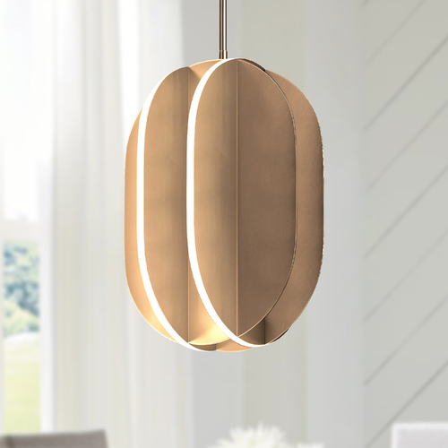 Interval LED Medium Ellipse Pendant in Satin Brass by ET2 Lighting