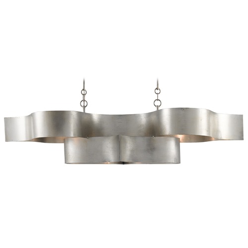 Grand Lotus Linear Chandelier in Silver Leaf by Currey & Company