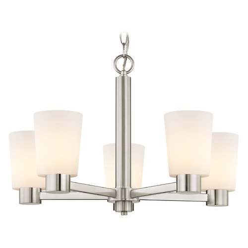 Satin White Glass Chandelier Satin Nickel
