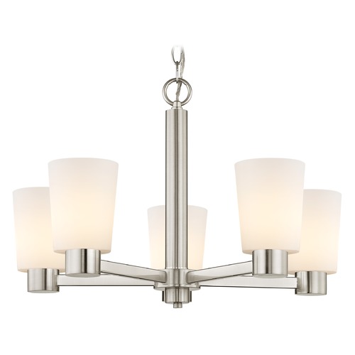 Design Classics Lighting Satin White Glass Chandelier Satin Nickel 2105-09 GL1027