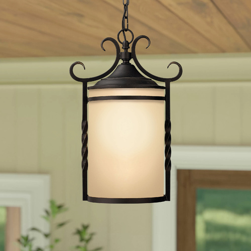 Hinkley Outdoor Hanging Light with Amber Glass in Olde Black Finish 1142OL