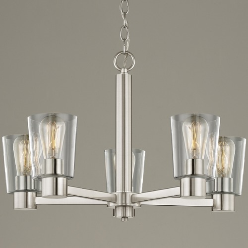 Clear Glass Chandelier Satin Nickel