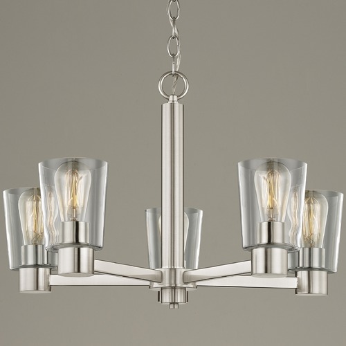 Design Classics Lighting Clear Glass Chandelier Satin Nickel 2105-09 GL1027-CLR