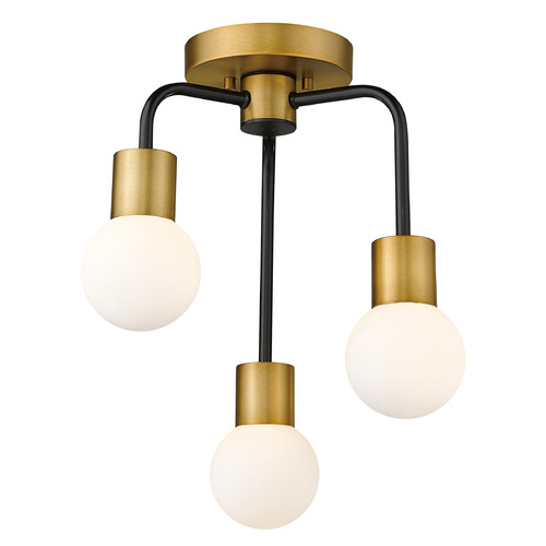 Z-Lite Neutra Matte Black & Foundry Brass Semi-Flush Mount by Z-Lite 621-3SF-MB-FB