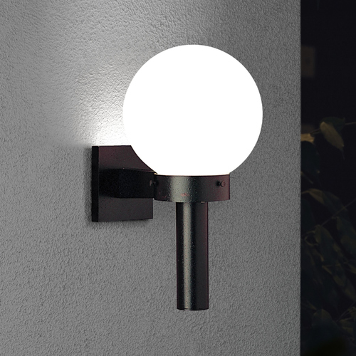 White Acrylic Globe Outdoor Wall Light in Black by Progress Lighting