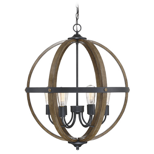 24-Inch Orb Pendant in Wood with Black by Meridian
