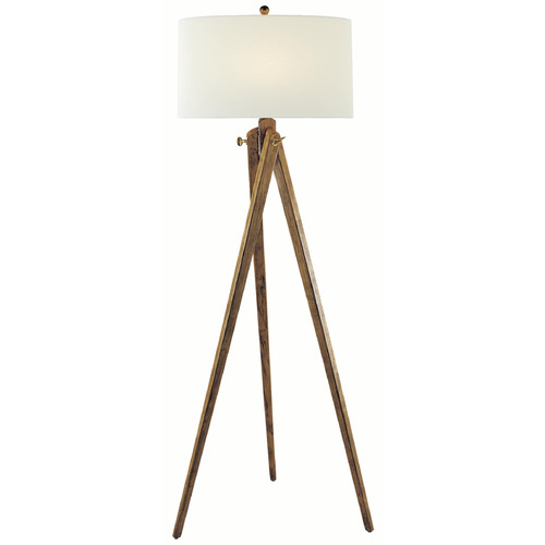 Visual Comfort Signature Collection Tripod French Waxed Wood Floor Lamp with Drum Shade