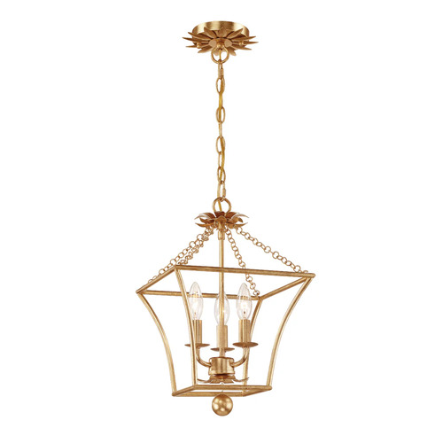 Broche 3-Light Chandelier in Antique Gold by Crystorama Lighting