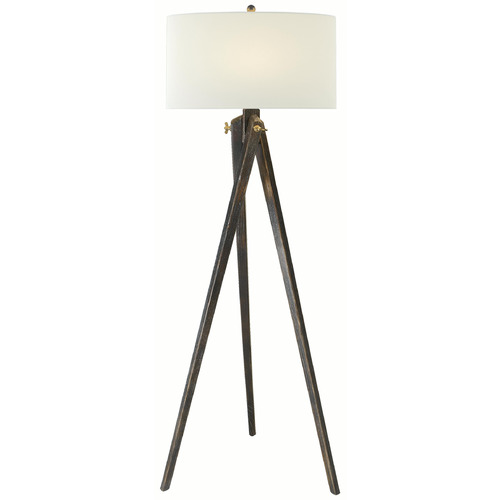 Visual Comfort Signature Collection Tripod Tudor Brown Stain Floor Lamp with Drum Shade