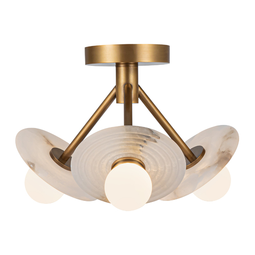 Dahlia 13-Inch LED Alabaster Semi-Flush in Brass by Alora Lighting