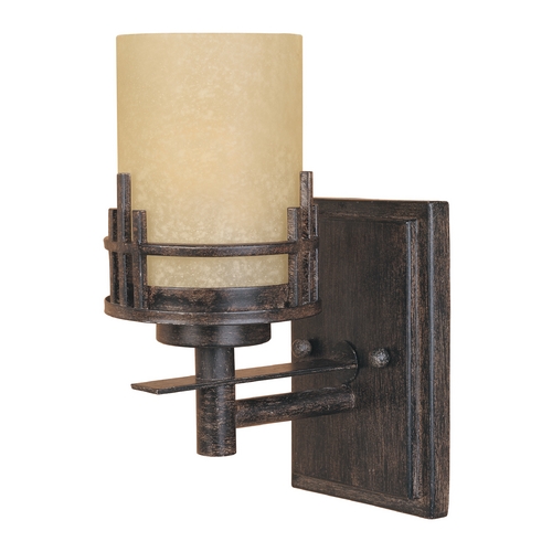 Sconce Wall Light with Beige / Cream Glass in Warm Mahogany Finish