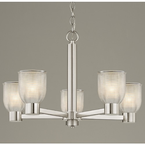 Design Classics Lighting Prismatic Clear Glass Chandelier Satin Nickel 2105-09 GL1058-FC