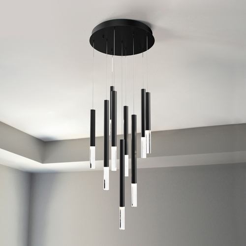 Diaphane 9-Light LED Pendant in Black with Crystal by ET2 Lighting