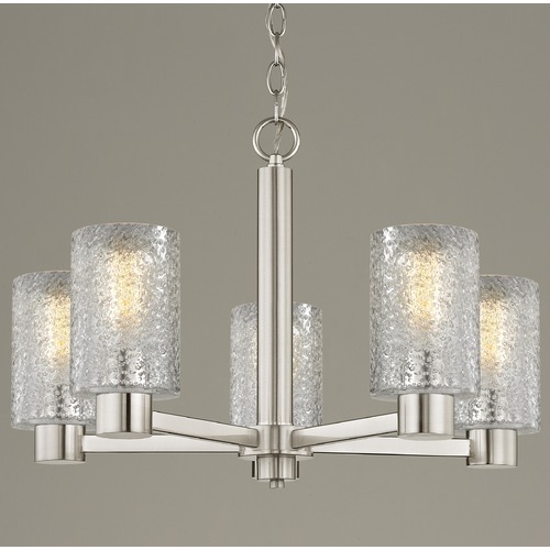 Design Classics Lighting Vashon 5-Light Chandelier in Satin Nickel with Cylinder Ice Glass 2105-09 GL1060C