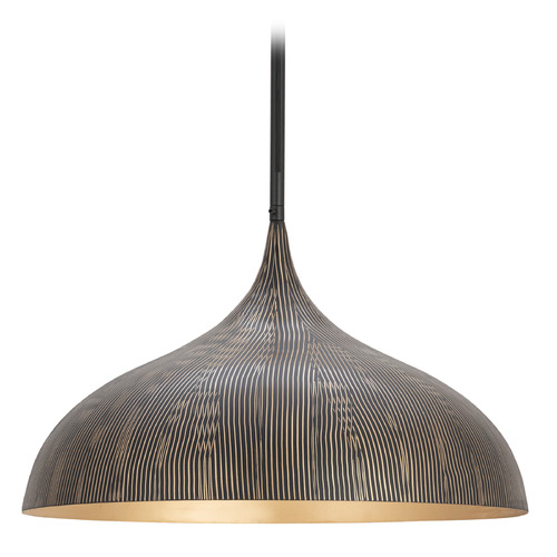 Maxim Lighting Fleur Striated Matte Black & Gold Pendant Light with Bowl / Dome Shade