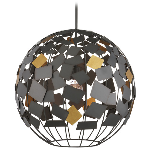 Currey and Company Moon Night Hiroshi Gray / Gold Leaf Pendant Light with Globe Shade
