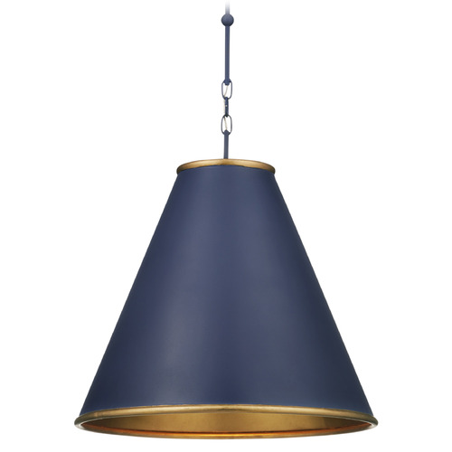 Currey and Company Pierrepont Hiroshi Dark Blue & Gold Leaf & Gold Pendant Light with Conical Shade