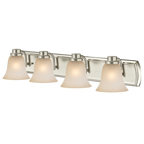 Caramel Glass Bathroom Light in Satin Nickel with Four Lights