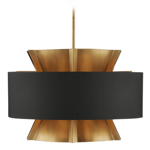 Currey and Company Oxenwood Brass & Black Pendant Light with Drum Shade