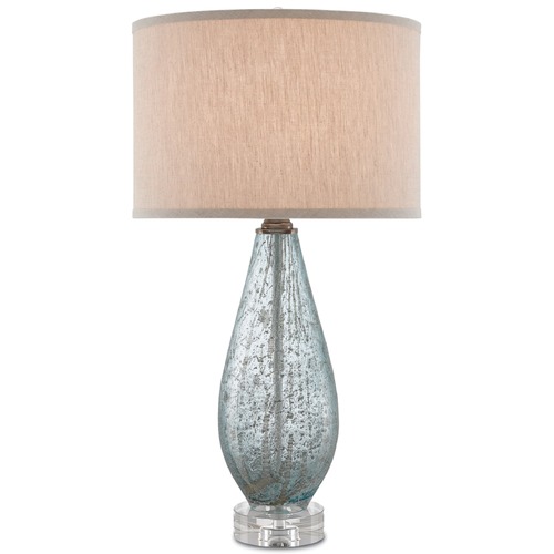 Currey and Company Optimist Pale Blue Speckle Table Lamp with Drum Shade