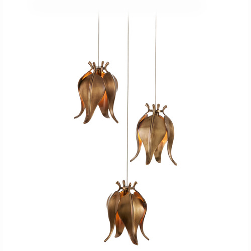 Currey and Company Lighting Currey and Company Iota Antique Brass & Silver Multi-Light Pendant 9000-1020