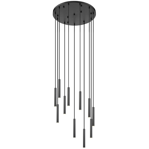 Z-Lite Z-Lite Forest Matte Black LED Multi-Light Pendant with Cylindrical Shade 919MP12-11R-MB-LED