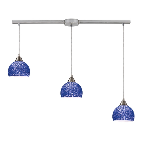 Elk Lighting Modern Multi-Light Pendant Light with Blue Glass and 3-Lights 10143/3L-PB