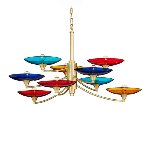 Currey and Company Veneto Blue / Yellow / Red / Polished Brass Chandelier