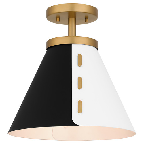 Quoizel Lighting Trette Brushed Weathered Brass & Black & White Semi-Flushmount Light