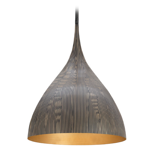 Maxim Lighting Fleur Striated Matte Black & Gold Pendant Light with Bowl / Dome Shade