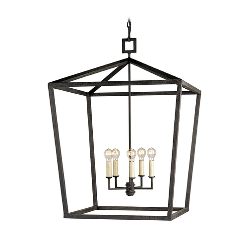 Currey and Company Lighting Mid-Century Modern Pendant Light Mole Black Denison by Currey and Company Lighting 9872