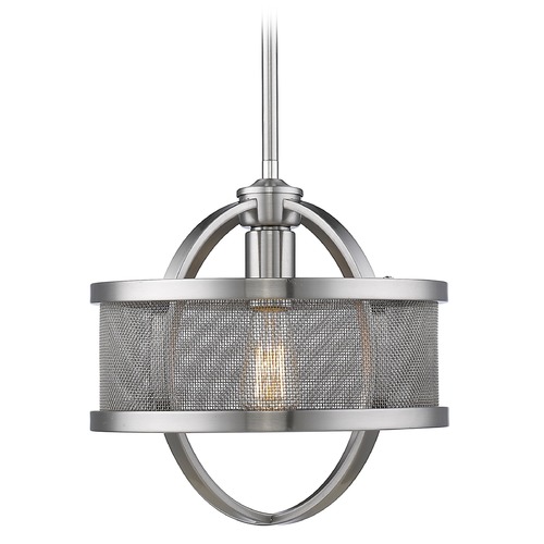 Golden Lighting Colson Pewter Mini Pendant with Drum Shade by Golden Lighting 3167-M1L PW-PW