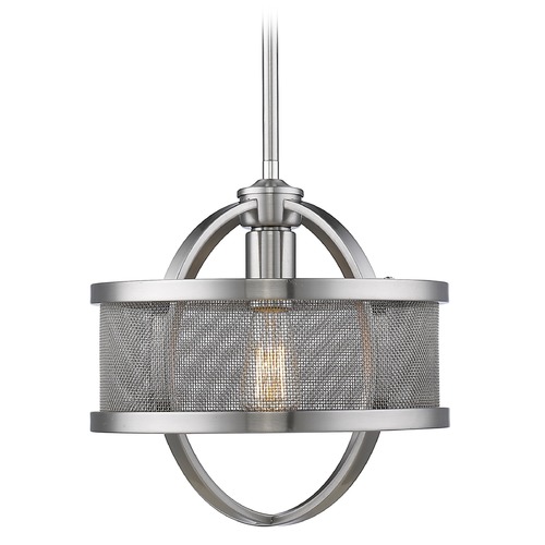 Colson Pewter Mini Pendant with Drum Shade by Golden Lighting
