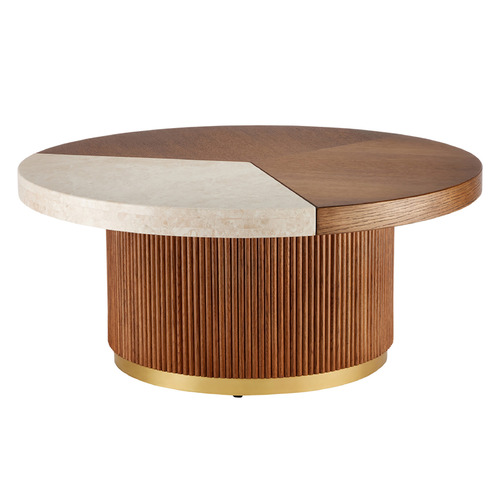 Currey & Company Dakota Large Cocktail Table Oak Marble Brass