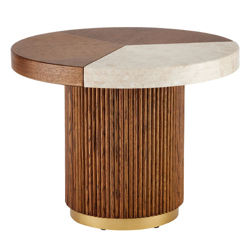 Currey & Company Dakota Small Cocktail Table Oak Marble Brass