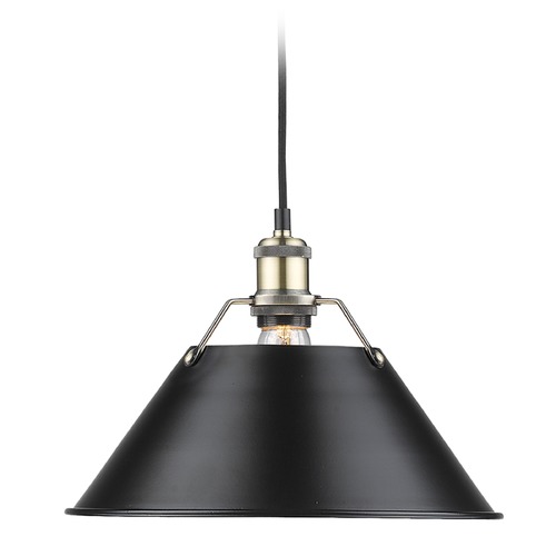 Golden Lighting Orwell 14-Inch Pendant in Aged Brass with Black Metal Shade 3306-L AB-BLK