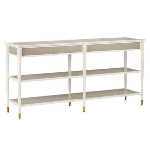Currey and Company Aster Off-White & Fog & Polished Brass Sofa Table