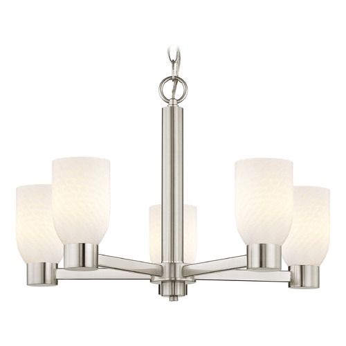 White Art Glass Chandelier Satin Nickel 5 Lights