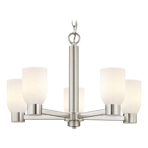 Design Classics Lighting White Art Glass Chandelier Satin Nickel 5 Lights 2105-09 GL1020D