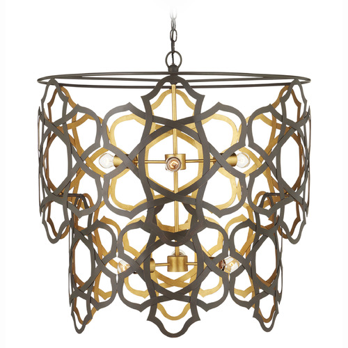 Currey and Company Mauresque Bronze Gold & Gold Leaf Chandelier