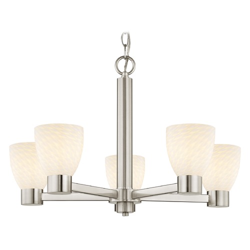 Design Classics Lighting White Art Glass Chandelier Satin Nickel 5 Lights 2105-09 GL1020MB