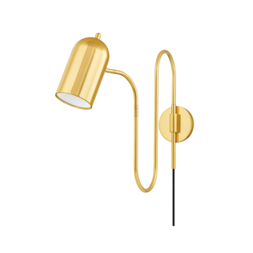 Romee Plug-In Wall Lamp in Aged Brass by Mitzi by Hudson Valley