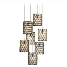 Currey & Company Regatta 7-Light Round Multi-Drop Pendant in Cupertino Silver