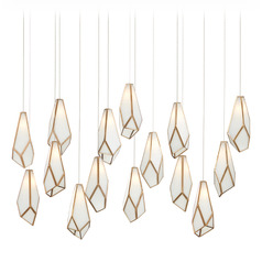 Currey and Company Glace Antique Brass & Silver Multi-Light Pendant with Abstract Shade