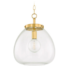 Mitzi Tara Large Aged Brass Clear Glass Pendant