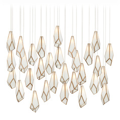 Currey and Company Glace Antique Brass & Silver Multi-Light Pendant with Abstract Shade