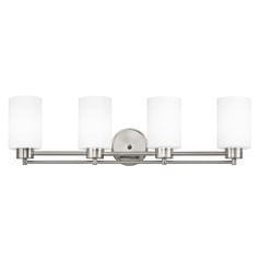 Modern Bathroom Light with White Glass in Satin Nickel Finish