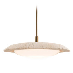 Modern Forms Saturno Beige Travertine / Aged Brass LED Pendant Light with Bowl / Dome Shade
