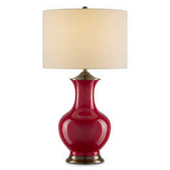Currey and Company Lilou Red & Antique Brass Table Lamp with Drum Shade